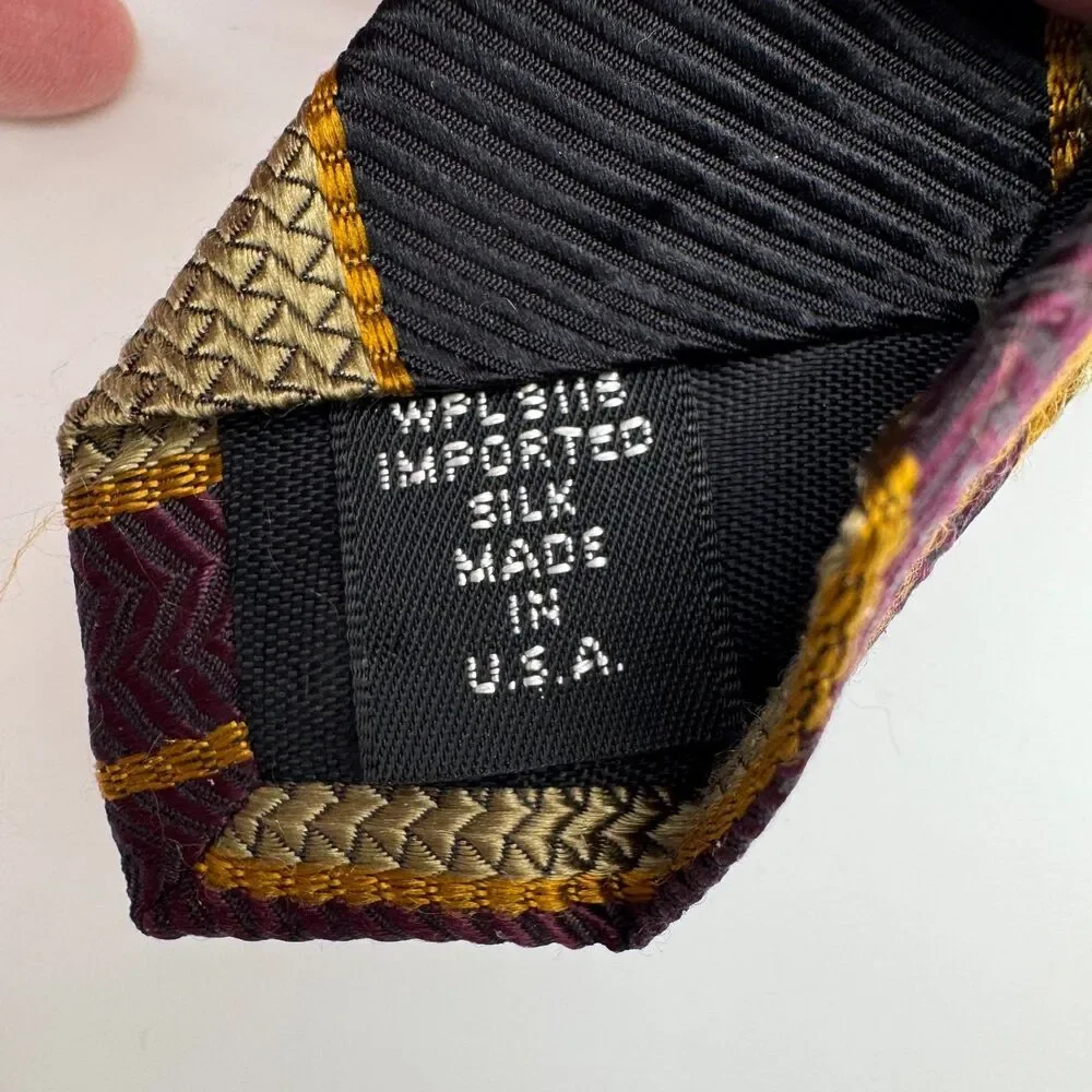 Jos. A. Bank Men's Tie Black Tan Burgundy Striped Silk Classic Prep 90s Y2K